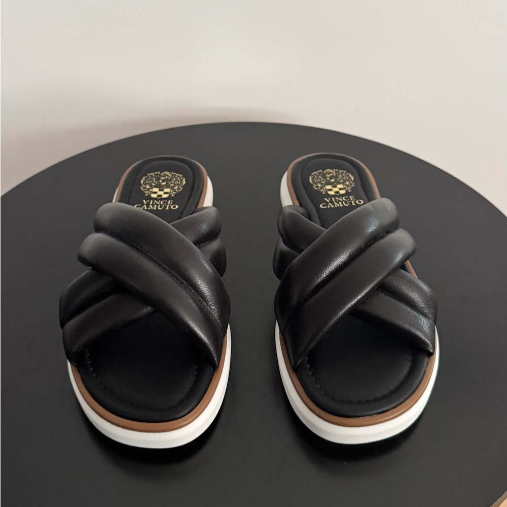 Vince Camuto Black Criss-Cross Slides